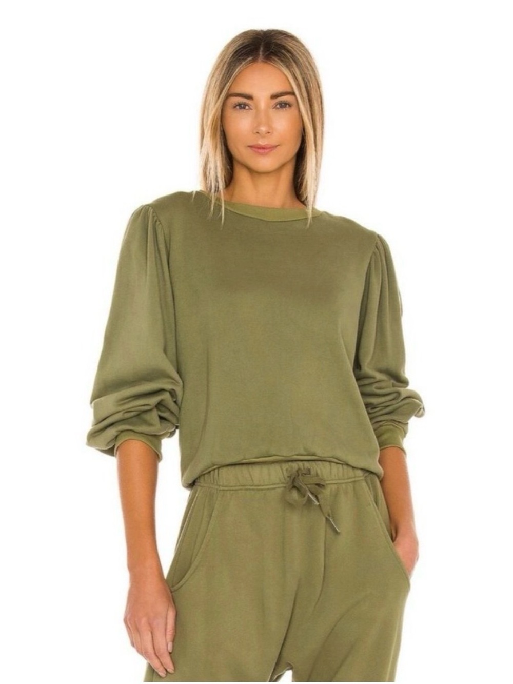 ACACIA Nora Organic Terry Sweatshirt in Basil Green Size Large
